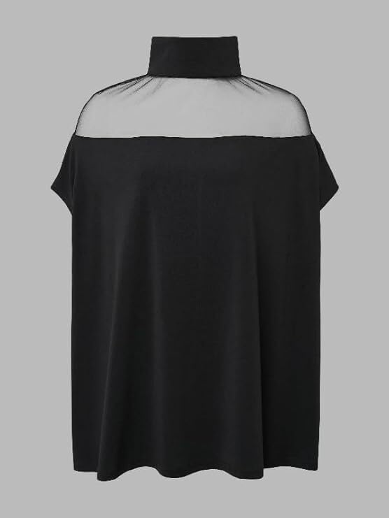 UOOZEE Women's Sexy Mesh Tops High Neck Batwing Sleeve Loose Flowy Tunic T Shirt Date Night Club Blouses3