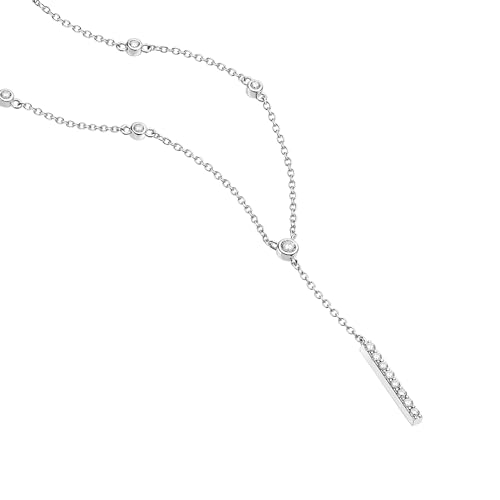 18K White Gold Plated Silver Necklace With Lab Grown Diamond (D-E Color, Round Brilliant Shape, VS Clarity) in 16/18