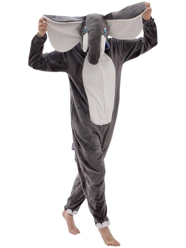 JUOLOET Unisex Adult Elephant Onesie Pajamas Animal One Piece Snug Fit Halloween Costume Sleepwear HomewearGrey Elephant Medium
