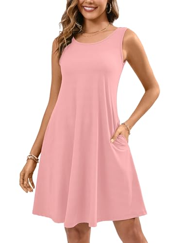 Image of KORSIS Summer Dress for Women Casual T Shirt Tank Dresses Sleeveless Swing Flowy Ladies Beach Vacation Sundress with Pocket