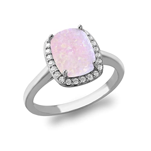 Bague halo en argent sterling et opale rose rectangulaire Tuscany Silver pour femme