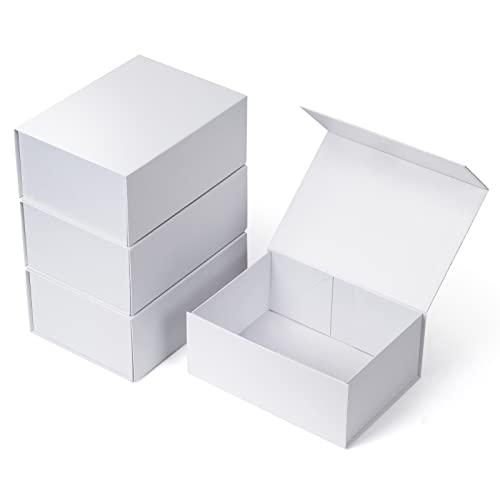 Ditwis 4 Pack 9.5x7x4 Inches Gift Boxes with Magnetic Closure Lids, White Magnetic Box for Wedding, Groomsmen Bridesmaid Proposal, Birthdays, Mother's Day