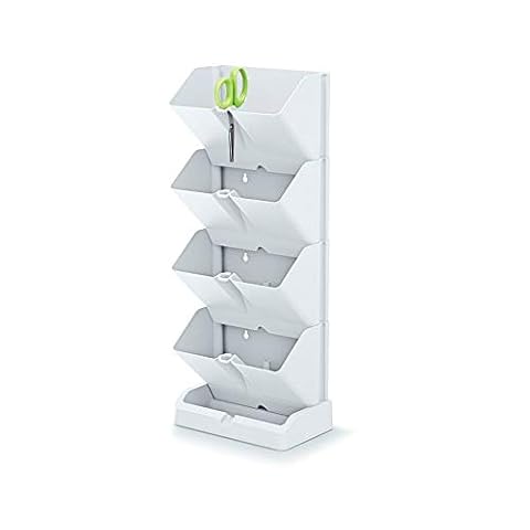 Prosperplast Mini Cascade pionowa donica na rośliny, z białego tworzywa sztucznego, 19,5 (dł.) x 11,4 (szer.) x 47,5 (wys.) cm, z nożycami ogrodowymi