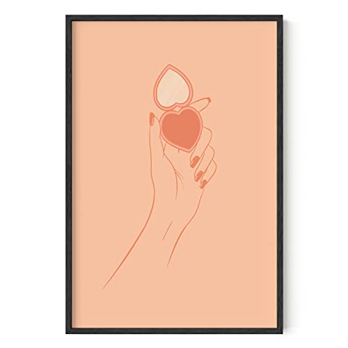 HAUS AND HUES Makeup Wall Art and Peach Wall Decor - Makeup Pictures Wall Decor & Aesthetic Posters for Teen Girls, Vintage Travel Poster, Hawaii Room Decor, Heart Mirror Print (Black Frame, 24x36)