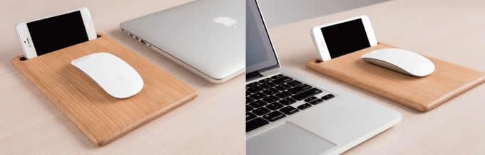 Image of Wooden Mouse Pad with Pen Holder, Desktop Organiser Set, Dark Brown, Walnut Finish
