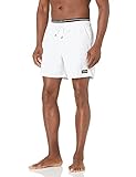 Calvin Klein Men's Standard Elastic Waist Quick Dry Swim Trunk, New White, Medium
