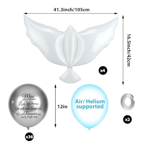 Image of Skylety 36 Pcs Memorial Balloons to Release with Dove Balloon,Silver | Helium, Remembrance for Heavenly Birthday, Memorial Services, Release in Sky Ceremony, Forever in Hearts Messages