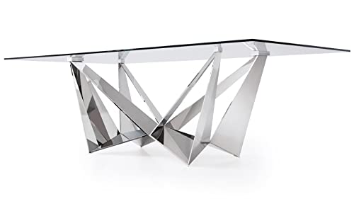 Modern Serra 94" Dining Table - Clear Glass With Polished Stainless Steel Base #TOP5