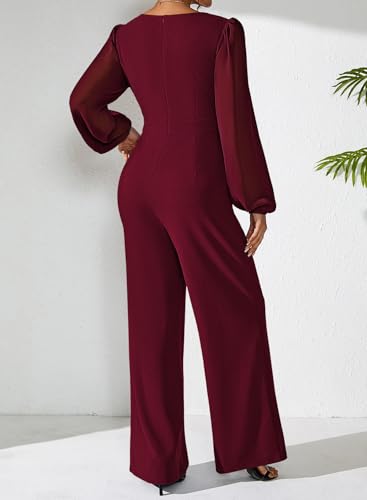 Pink Queen One Piece Jumpsuits for Women Trendy Wide Leg Long Pants Romper Semi Formal Outfits Burgundy M