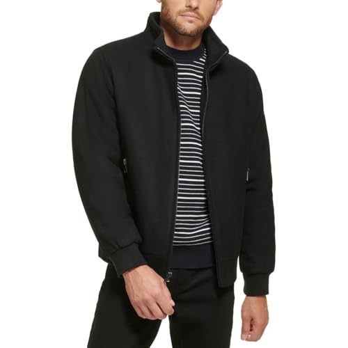 Image of Calvin Klein Mens Ribbed Trim Wool Bomber Jacket Black M