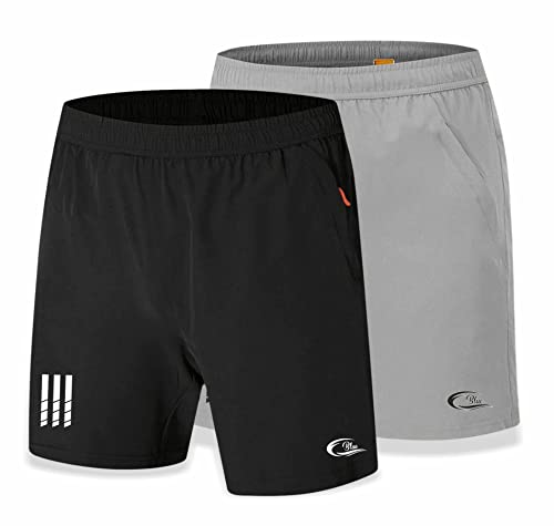 Image of CBlue Men's Outdoor Quick Dry Lightweight Sports Shorts 2 Zipper Pockets (in, Alpha, S, Regular, Combo of 2 : Black /L.Grey)
