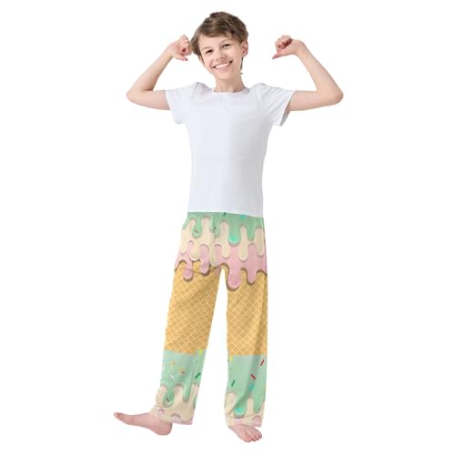 Ice Cream Waffle Boys Pants Boys Athletic Pants Long Pant for Boywith Pockets Wide-Leg Size 6-14Y3