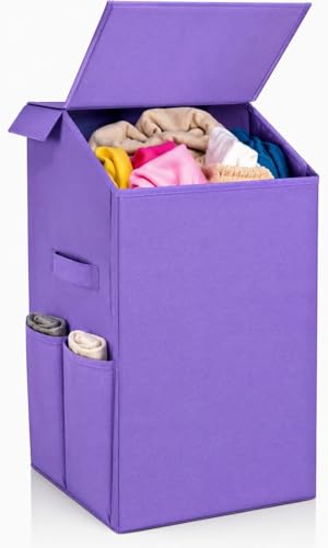 75 Liter Non Woven Laundry Basket with 2 Side Pockets for Socks and Handkerchief |Foldable Clothes Storage Bin Organizer for Dirty Clothes, Kids Toys,