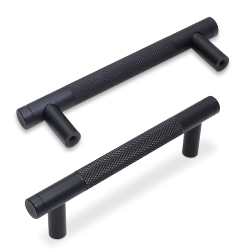 BUKOBYHE 15 Pack 3.75Inch Matte Black Kitchen Cabinet Handles Knurled Cabinet Pulls Black Drawer Pulls Kitchen Hardware