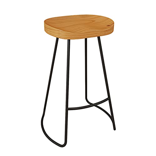 Guyifuny Taburete de Bar de Hierro Forjado, taburetes Altos de Madera para Pub con Patas de Metal y reposapiés, Silla de Isla de Cocina para Comedor/Cocina, A, 65 cm