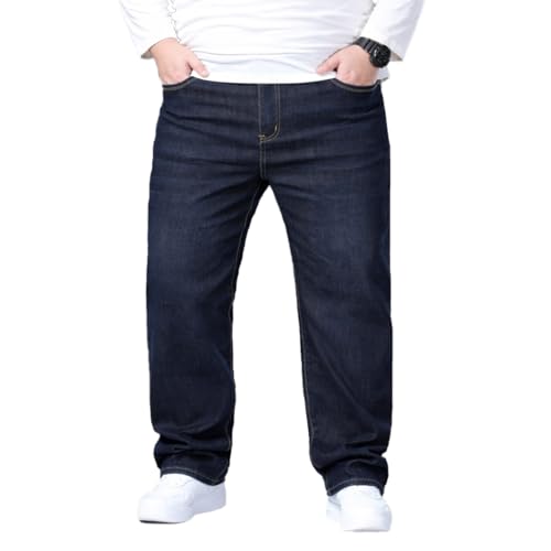 AHMXYG Jeans Homme Grande Taille Pantalons en Denim Coupe Droite Jean Pantalon de Loisirs Loose Fit NZK03 (Bleu foncé, XXL)