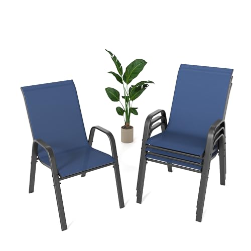 Image of Outdoor Patio Chairs Set of 4 Stackable Dining Chairs All-Weather Textilene Furniture Set for Pool Deck, Backyard, Garden