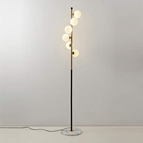 LITFAD Spiral Ball Floor Light Postmodern Ivory Glass 6 Bulbs Gold and Black Stand Up Lamp Modern LED Floor Lamp for Living Room Bedroom Hotel