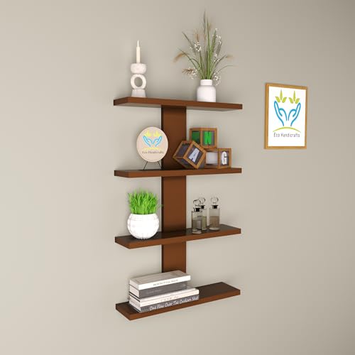 Image of Wooden Wall Mounted Floating Rack Shelves Book Stand Display Hanging Shelf Living Room Bedroom Storage Home Office for Decoration Showcase (Brown)