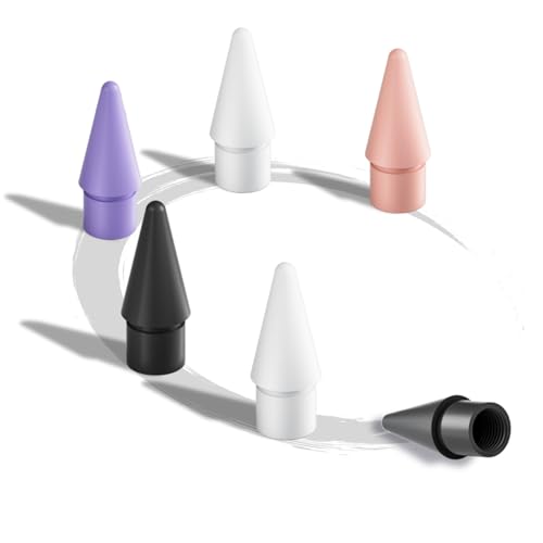 タッチペン ペン先 替え芯 6 個セット 交換用チップ Apple Pencil 第 1/2 世代/USB-C/Pro 用 ペンシル用 ペン先 POM 素材 高感度 耐摩耗 2 ホワイト、2 ブラック、1 パープル、1 ピンク