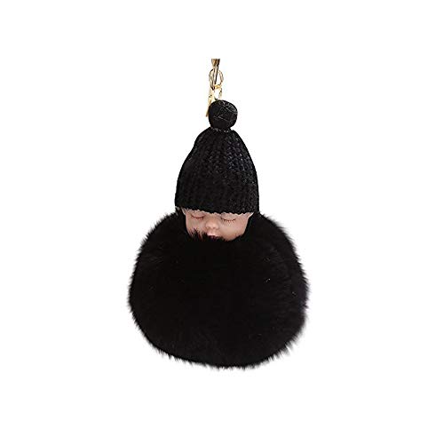 Preisvergleich Produktbild Maus Schlüsselbund Pelztier Schlüsselanhänger Inhaber Pompons Schlüsselanhänger,10CM (8CM, Schwarz-Puppe B)