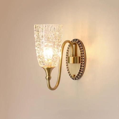 Applique murale moderne E14 luminaire de chevet contemporain en laiton brossé et verre