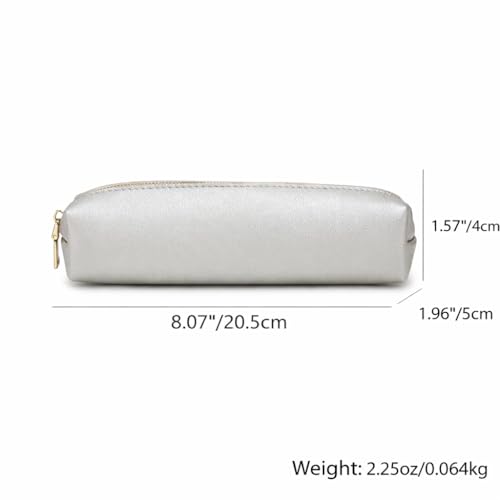 Image of Faux Leather Color Pencil Case Multifuncional and Simple with Zipper for School (Pearl Silver)
