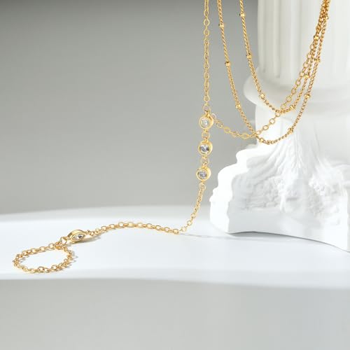 Cicy Bell 18K Gold Plated Hand Chain for Women Layered Stackable Dainty Ring Bracelet Adjustable Satellite Bead Dot Link Finger Bracelets Trendy Jewelry Gift4