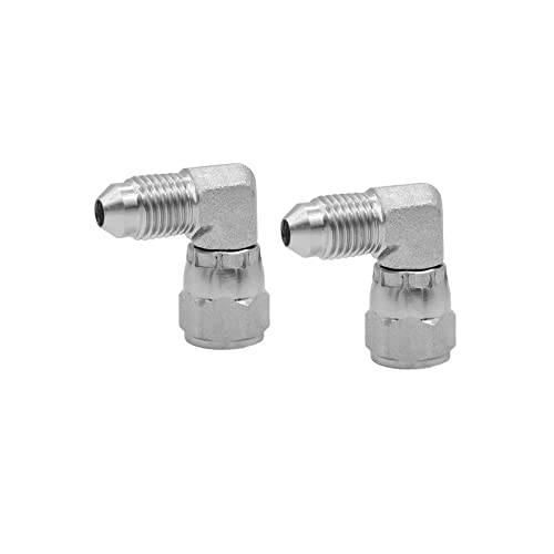 Image of (2-PACK) 6500-04-04 Hydraulic Hose Adapter Fitting 1 /4 inch Male JIC 37 Flare (7 /16-20 UNF) x 1 /4 inch Female JIC 37 Swivel Nut (7 /16-20 UNF) 90 Elbow SAE Pipe Joints Connector Carbon Steel