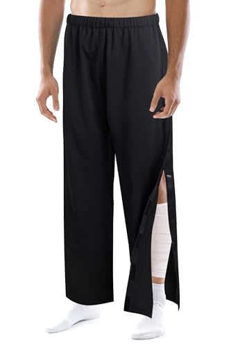 Men's Tear Away Basketball Pants, Post Surgery Sweatpants, High Split Side Snap On Casual Wide Leg Trouser with Pockets2
