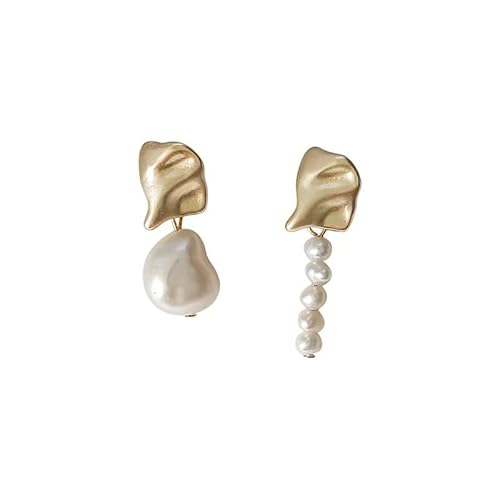 Boucles d'oreilles en perles asymétriques en argent sterling 925, petites boucles d'oreilles en perles blanches de qualité supérieure, cadeau pour femme, or et blanc, Perle Cover