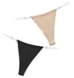 ValueBargain 2 Pack Clear Thongs for Women, Adjustable Invisible G String T-Back Clear Strap Thong, No Show Panties for Women, Black & Nude