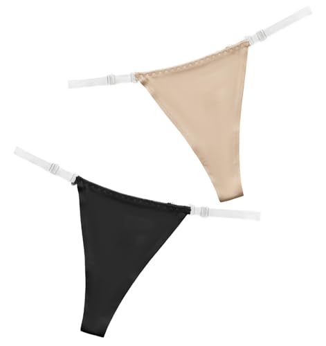 ValueBargain 2 Pack Clear Thongs for Women, Adjustable Invisible G