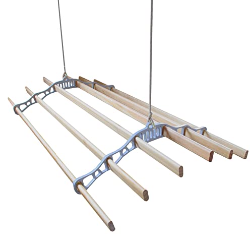 Clothes Airer Ceiling Pulley Maid Traditional Mounted Clothing Dryer 6 Lath Laundry Drying Rack Rail 1.2m White