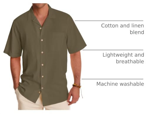 Image of Alimens & Gentle Mens Linen Shirts Cotton Hawaiian Shirts Short Sleeve Button Down Shirts Casual Summer Beach Tops