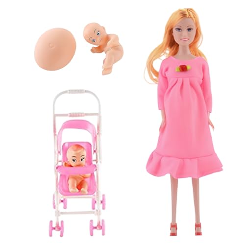 Jorzer Muñeca Embarazada con Bebé en Barriga 12 Articulación Móvil Madre Embarazada con Carro para Niños Accesorios para Casa de Muñecas Estilo 2 Juguetes Y Juegos..