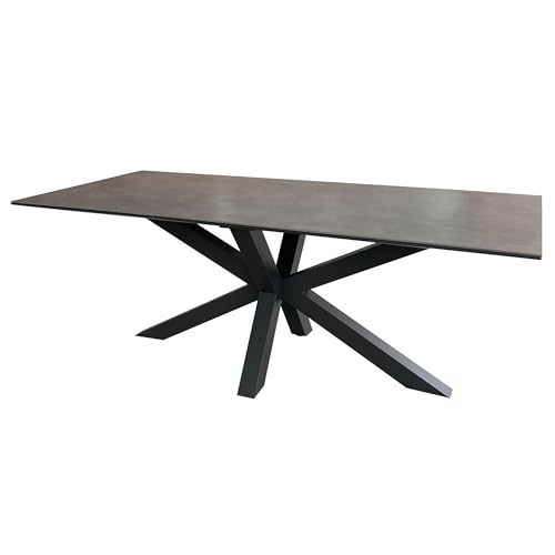 MR. DEKO Gartentisch Almeria 200x90cm Esstisch Terrasse | Wetterfest Outdoortisch Light-Grey Aluminium | Hochwertig Keramik-Tischplatte Gesinterter-Stein | Großer Balkontisch Gartenmöbel Cross-Gestell