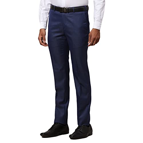 Image of Raymond Men Slim Fit Solid Pattern Poly Viscose Blend Flat Front Formal Trouser