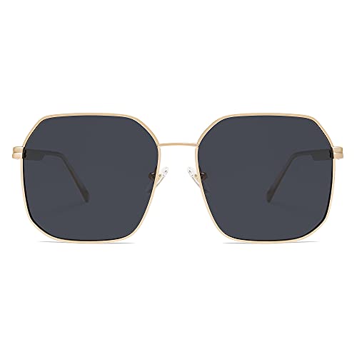 SOJOS Retro Square Polarized Sunglasses for Women Vintage Square Shades UV400 Large Metal Frame SJ1166B3