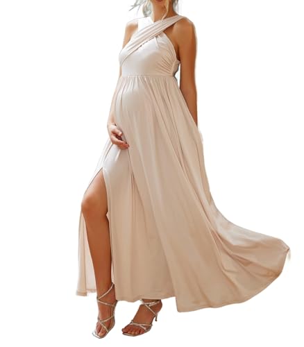 Vestido de maternidad para sesión de fotos – Vestido largo con corte cruzado en la parte delantera para bodas de maternidad, 4, L