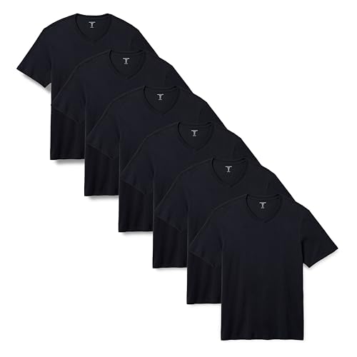 Amazon Essentials Homme Col en V à manches courtes, Lot de 6, Noir, L