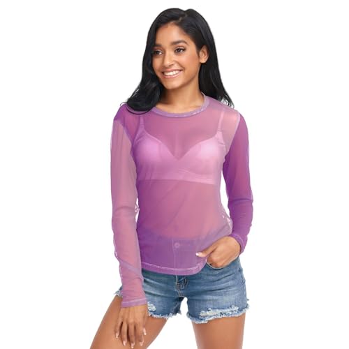 J JOYSAY Purple Gradient See Through Tops for Women Mesh Sheer
