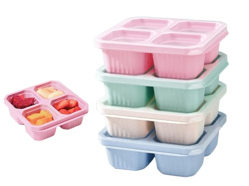 Hitopin Recipientes reutilizables con 4 compartimentos divididos, 4 Piezas Duradero Snacks Organizador con 4 Compartimentos, Reutilizable Caja de Aperitivos, para Familia Escuela Picnic