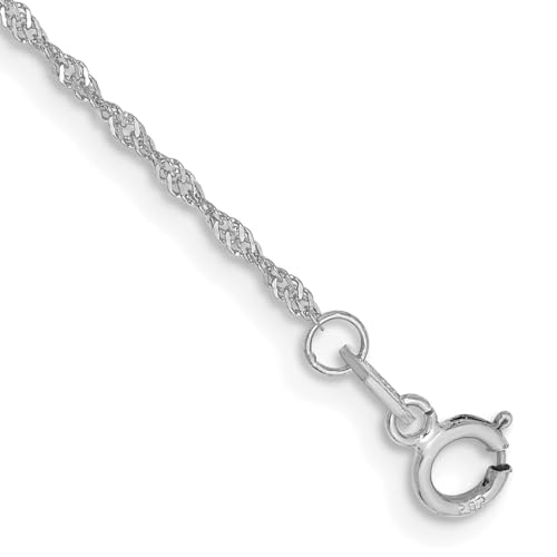 IceCarats 14K Solid White Gold 1.10mm Singapore Chain Bracelet