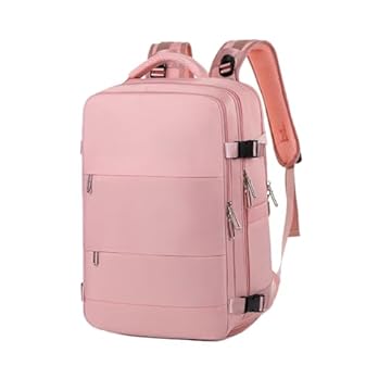 Mochila de Viagem com porto de carga USB, Compartimento para Notebook 15.6", Impermeável 45x30x20 cm (Rosa)