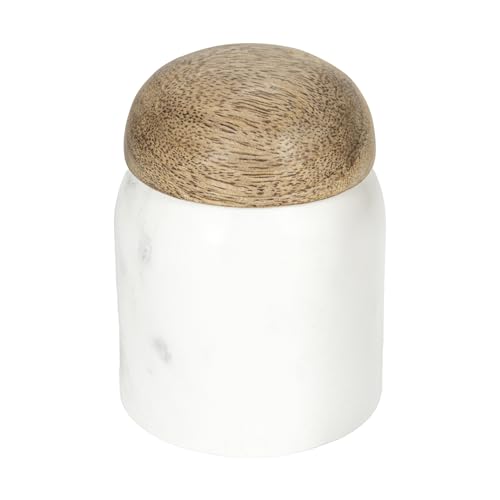 Creative Co-op Recipiente grande de mármol y madera con tapa, blanco y natural