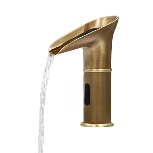 Grifo con sensor, grifo automático con sensor de infrarrojos, grifo de cascada de lavabo, grifo mezclador, grifo de baño, grifo de cocina, altura de caño 100 mm (dorado)