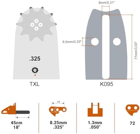 Savior 18 Inch Chainsaw Bar and Chain Combo .325" Pitch .050" Gauge, 72 Drive Links Replacement 180TXLBK095 584408 Chain Saw Bar, for Husqvarna 440, 455 Rancher, Jonsered, McCulloch (2 Chains+ 1 Bar) - 1