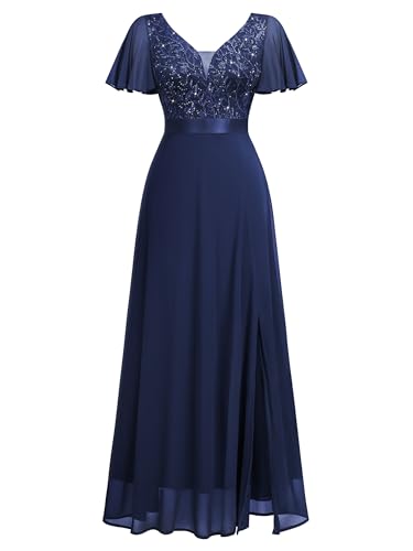 Miusol Women's V-Neck Sequin Lace Classy Ruffle Sleeve Bridesmaid Maxi Dress3