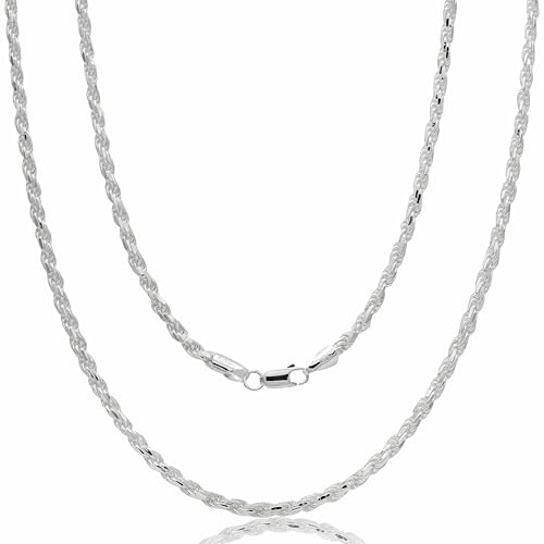 Chaîne maille corde en argent 925 massif pour homme et femme, collier élégant de 50 à 90 cm